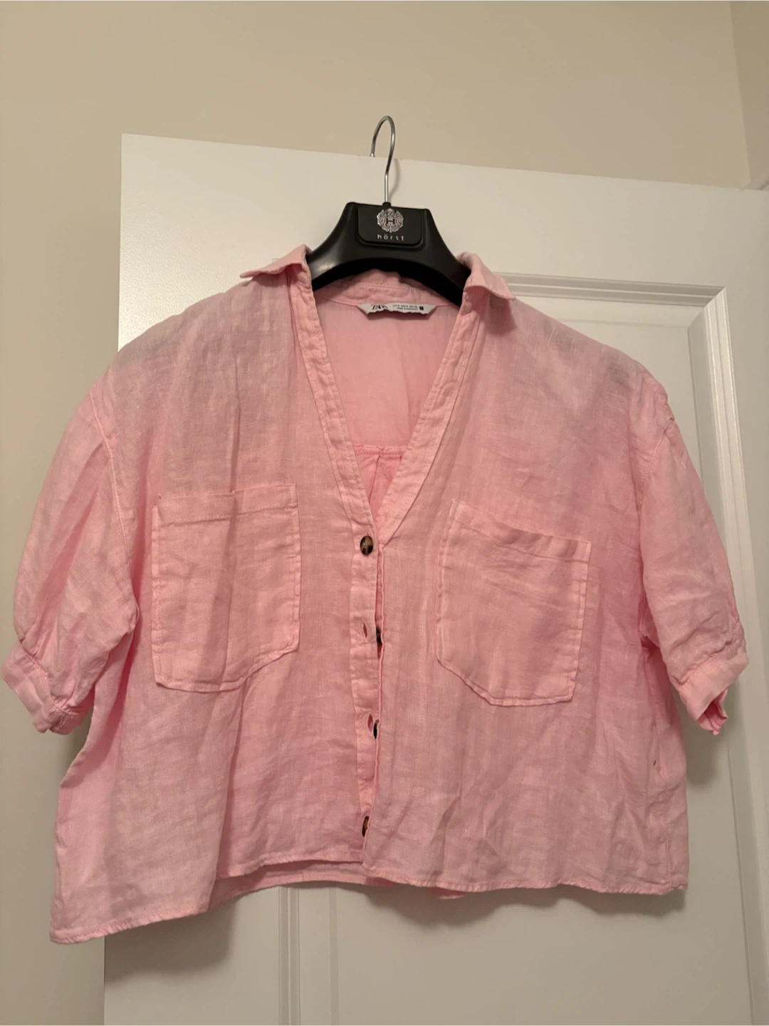 Zara Pink Linen Blend Button Down Shirt