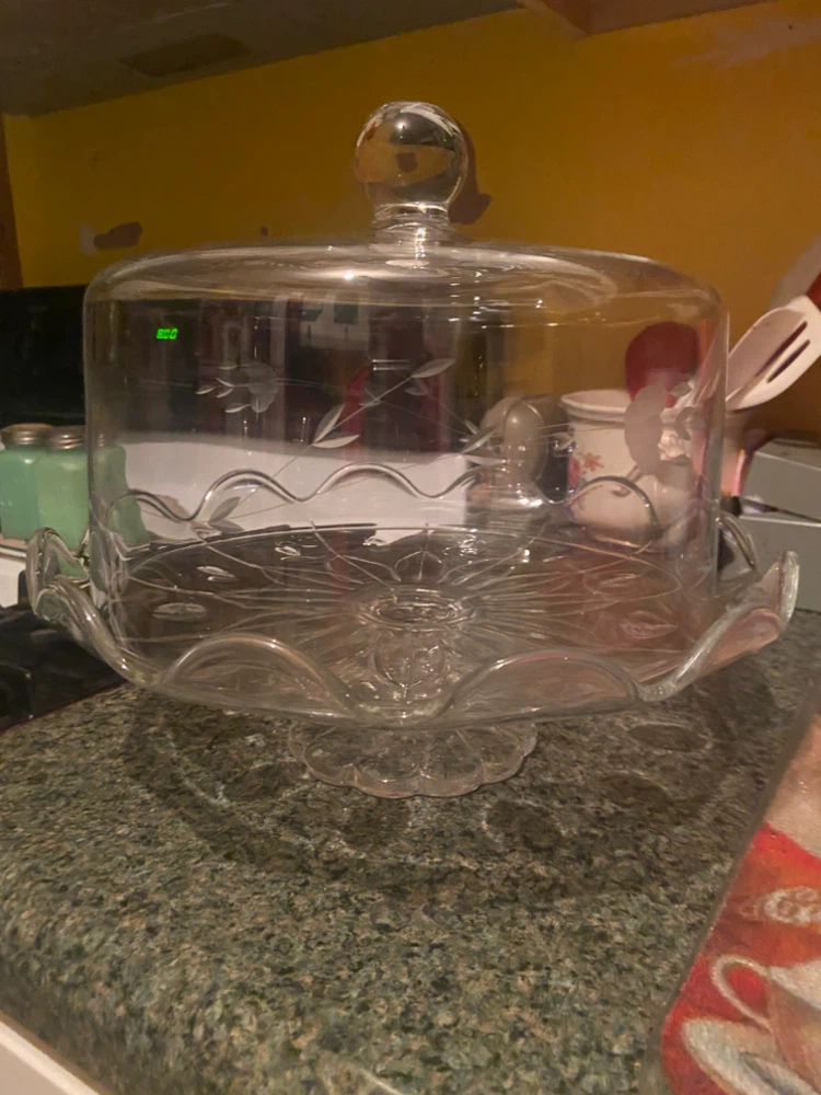Crystal Cake Stand with Etched Dome