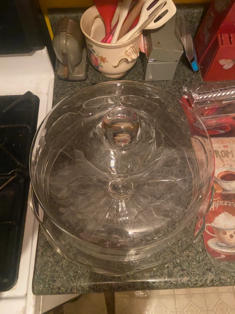 Crystal Cake Stand with Etched Dome - photo 2