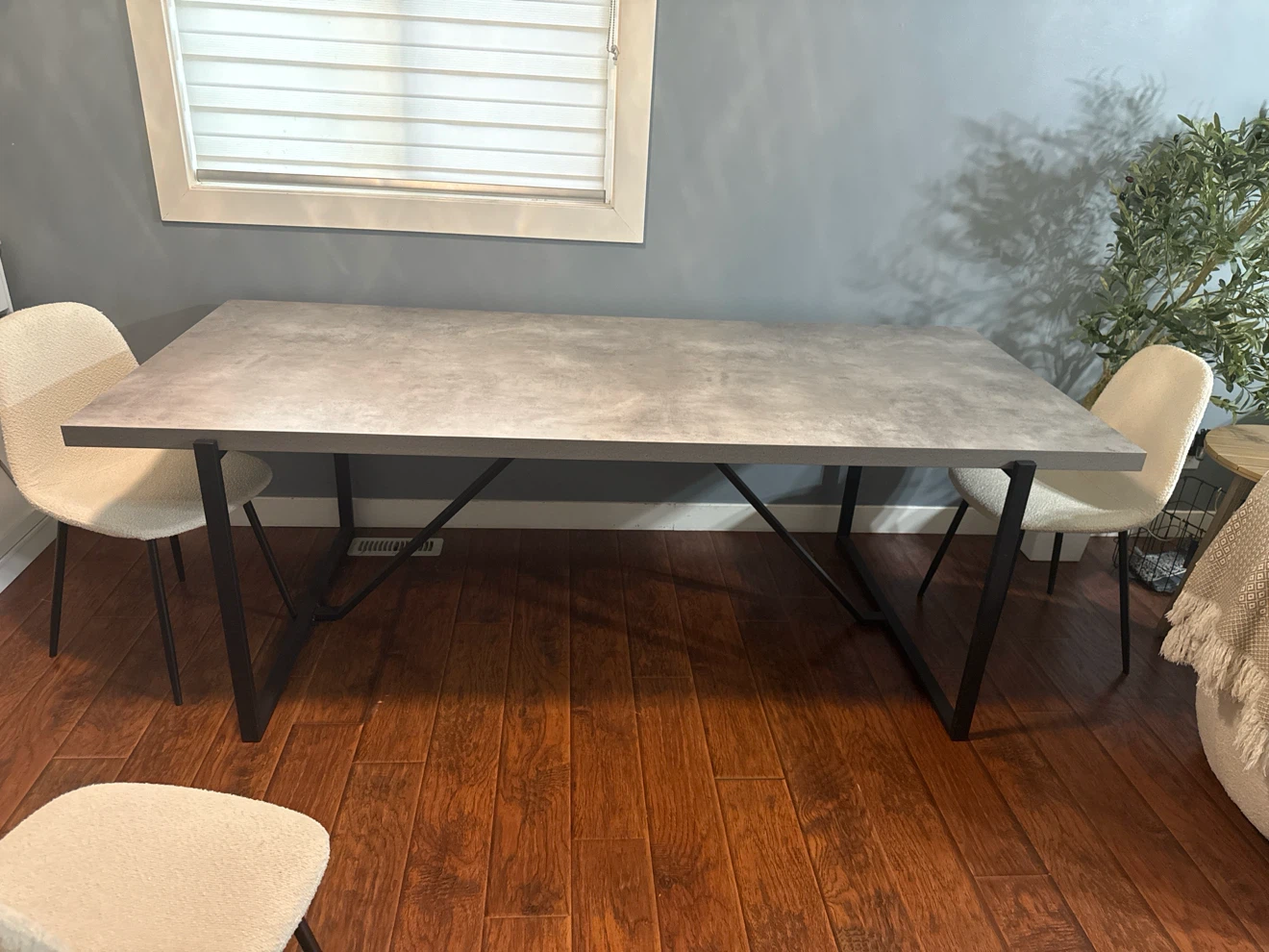 Concrete Look Dining Table with Black Metal Legs