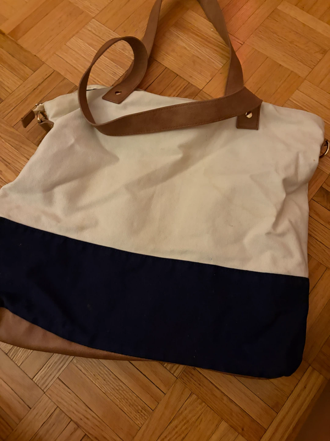 Canvas and Faux Leather Tote Bag