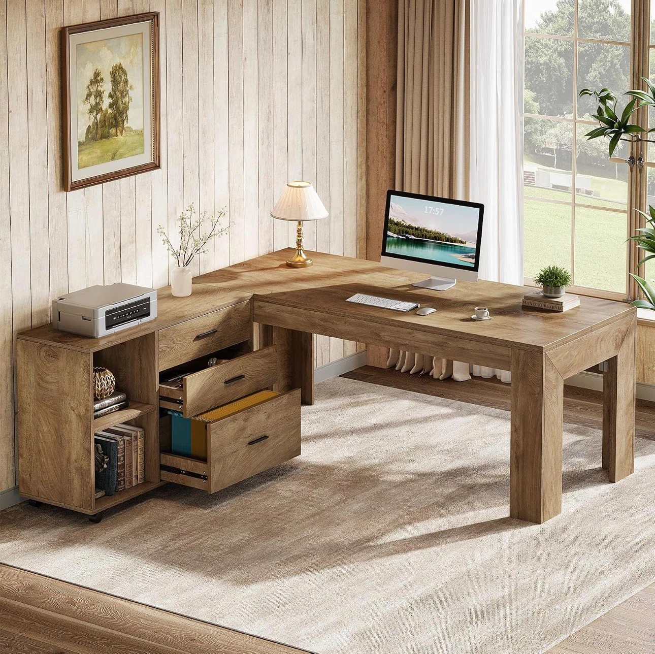 L-Shaped Desk with Mobile Storage Cabinet - photo 3