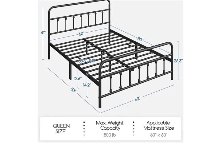 Metal Queen Size Bed Frame capacity 800 lb - photo 3