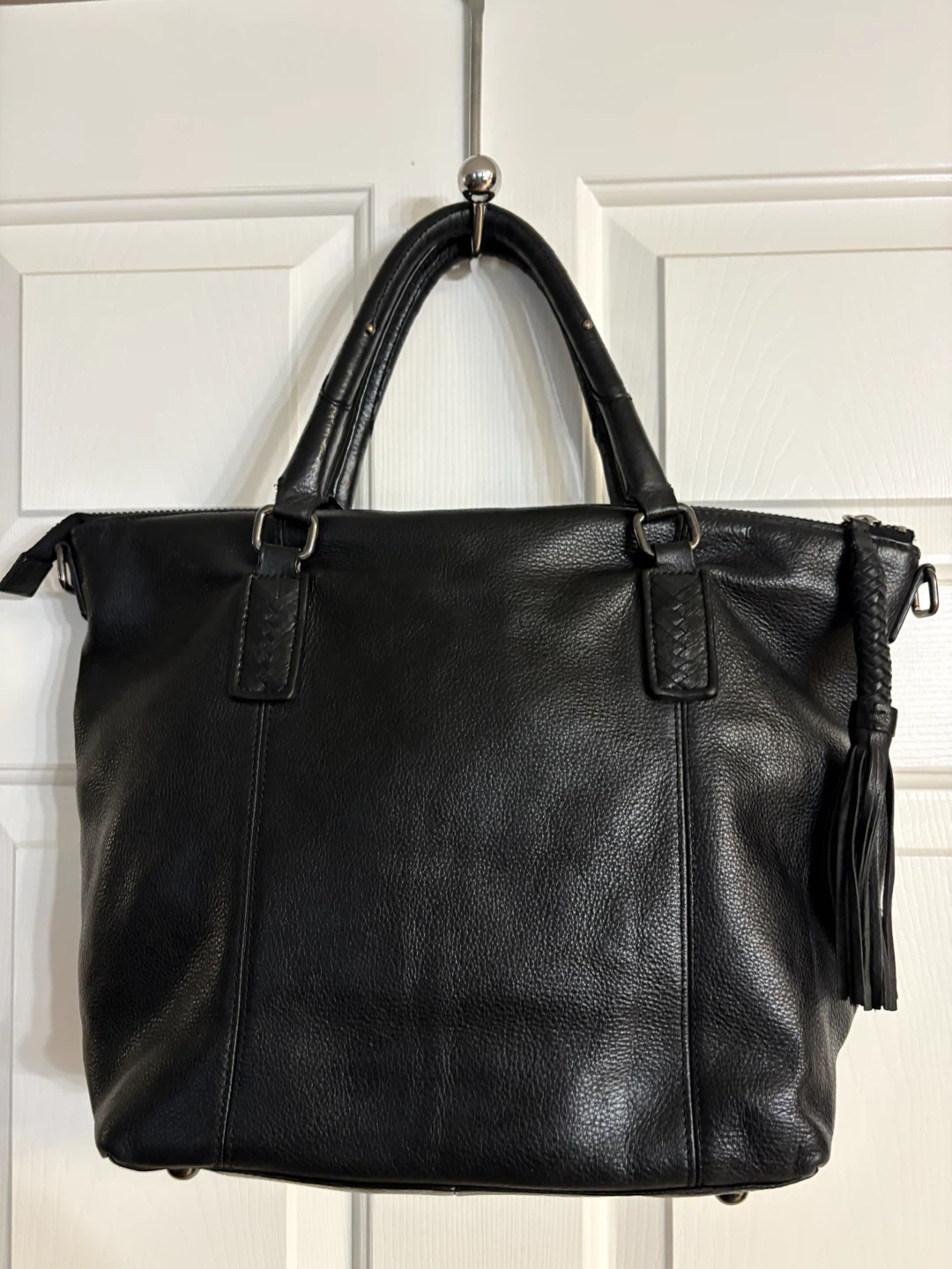 Steven by Steve Madden Black Grained Leather Tassel Tote Bag