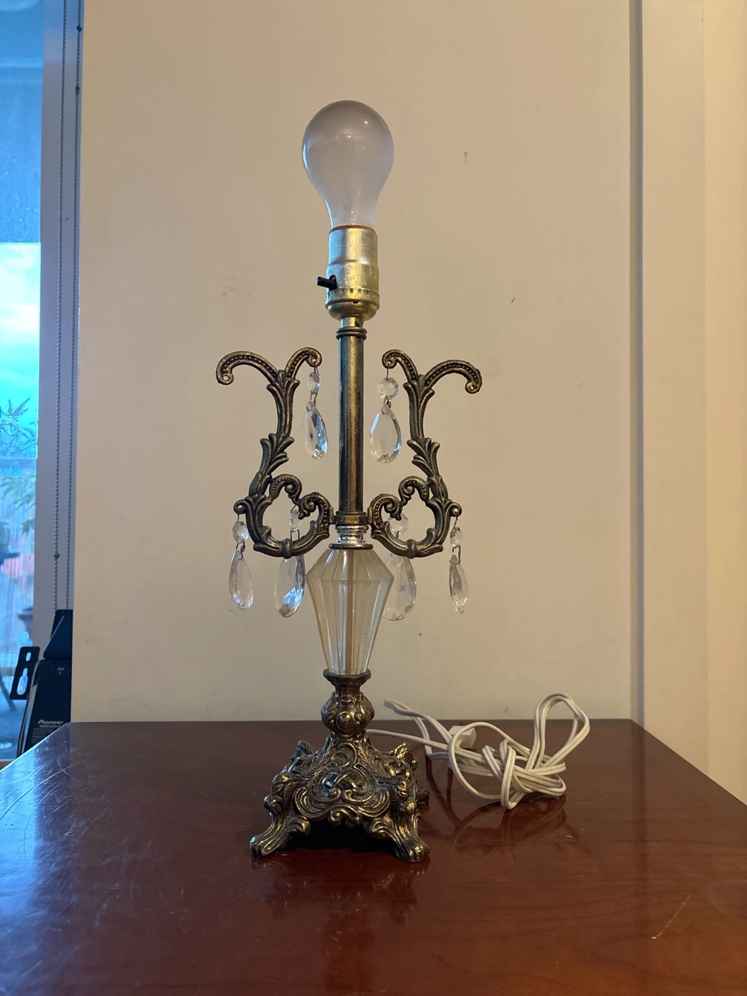 Vintage Hollywood Regency Crystal Candelabra Table Lamp