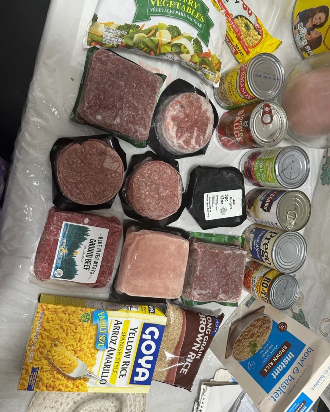 Assorted Frozen Meats and Pantry Staples