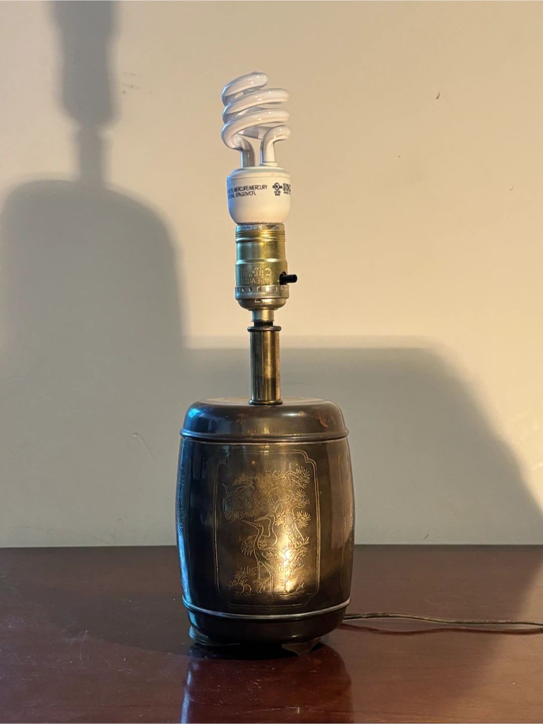 Brass Ginger Jar Table Lamp with Crane & Pine Etching