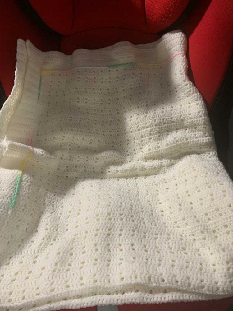 Handmade White Crocheted Baby Blanket