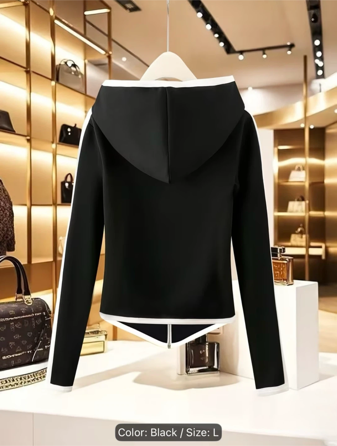 Black and white zip-up hooded jacket - photo 2