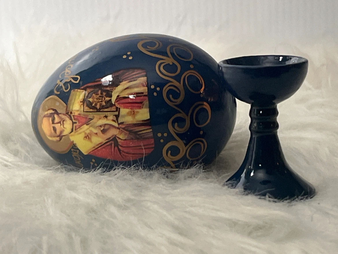 Russian Orthodox Wooden Icon Easter Egg with Stand St. Nicholas - photo 5