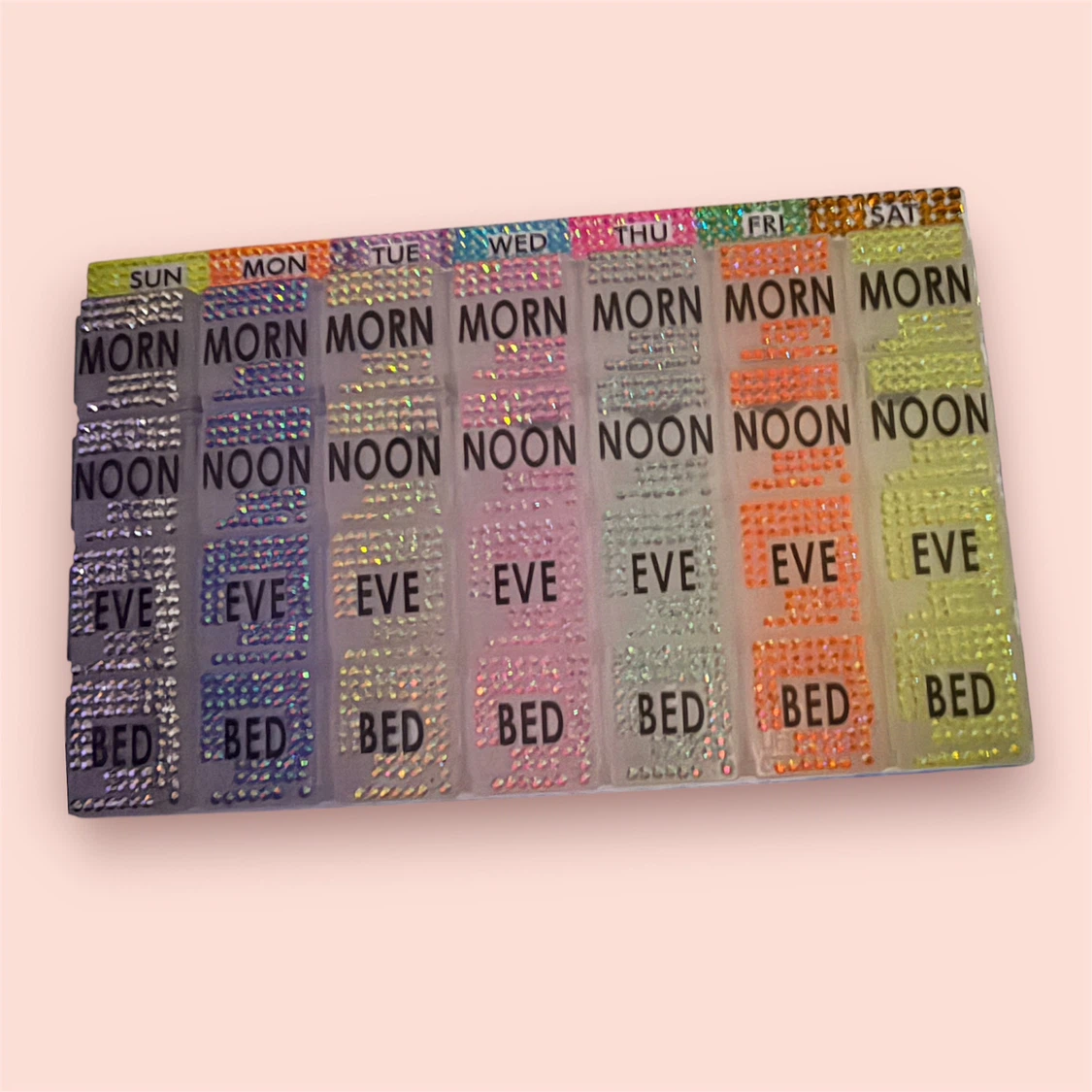 Hand- bedazzled pill organizer