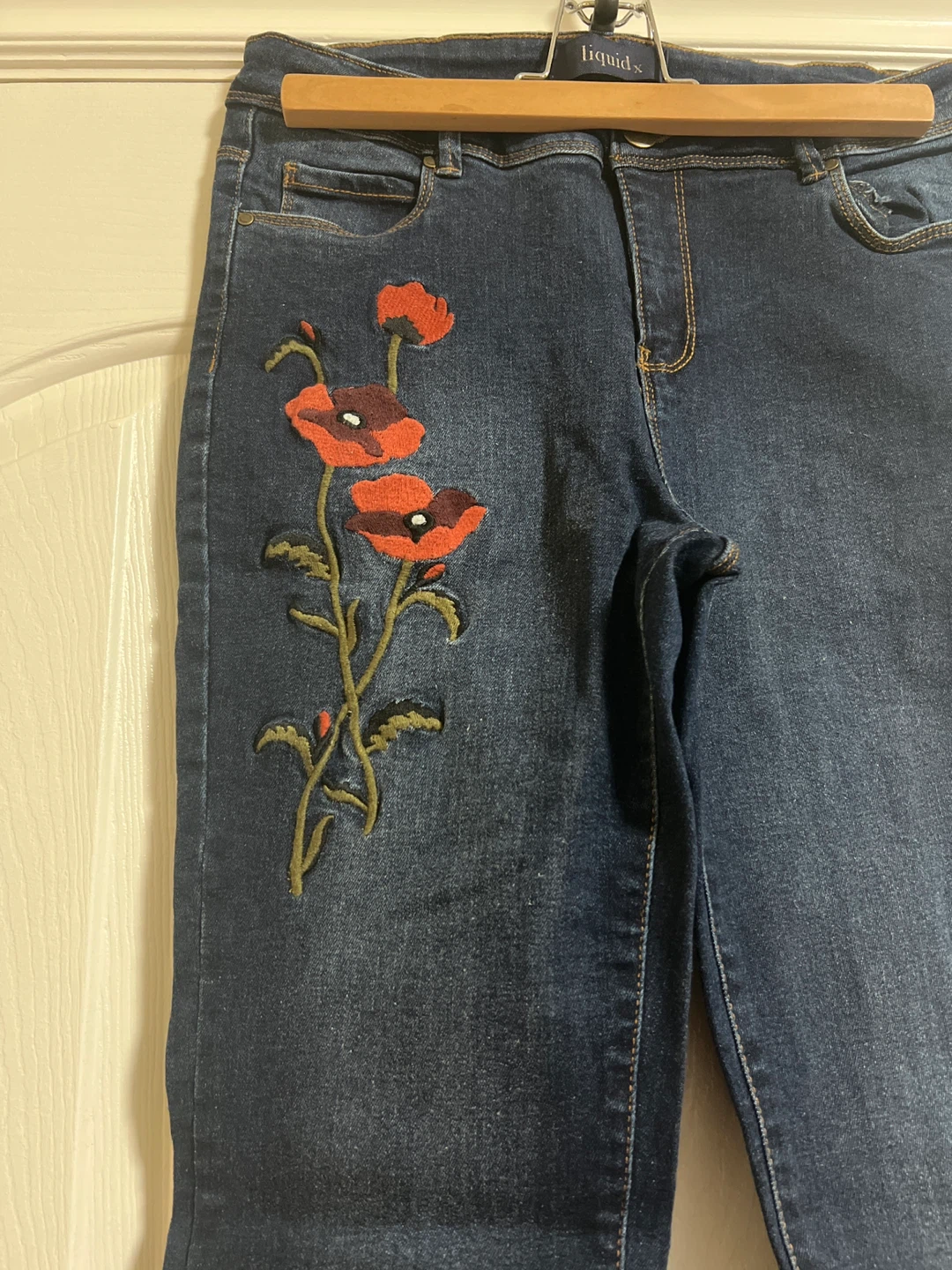 liquid X dark wash floral embroidered jeans - photo 2