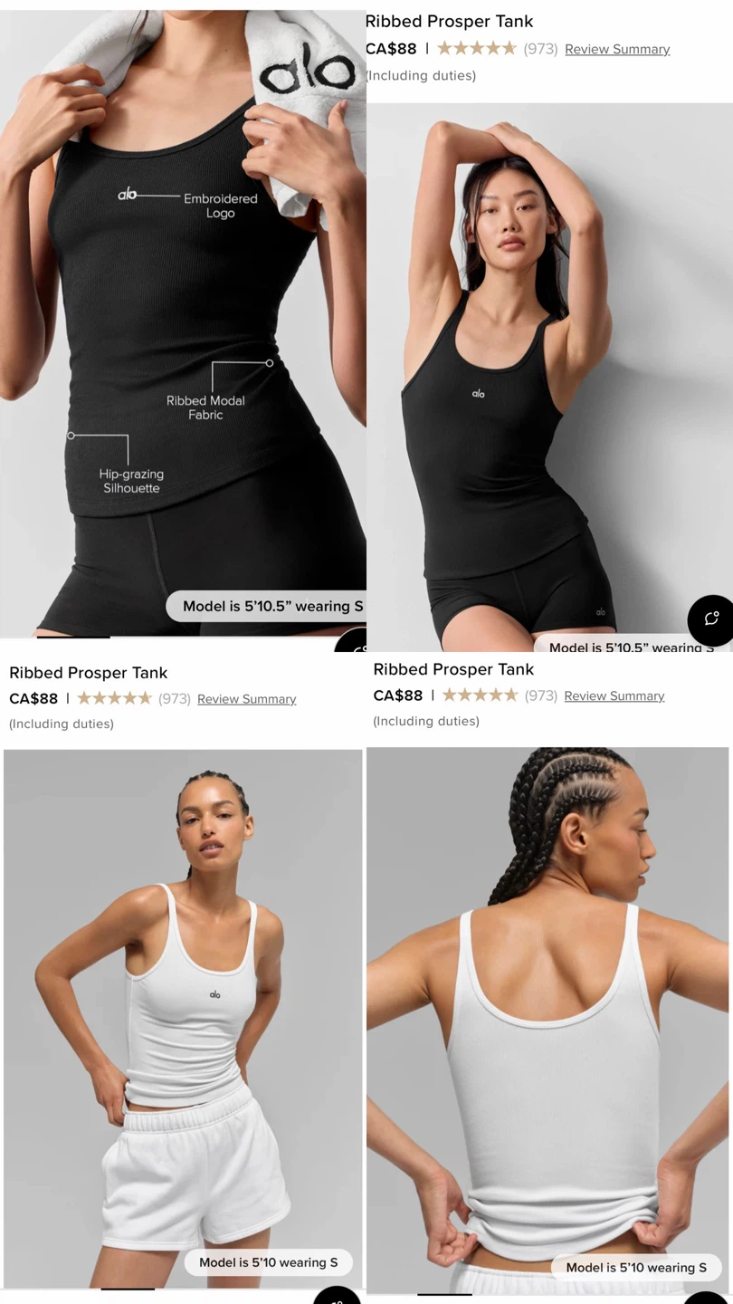 Alo Ribbed Prosper Tank EACH $40