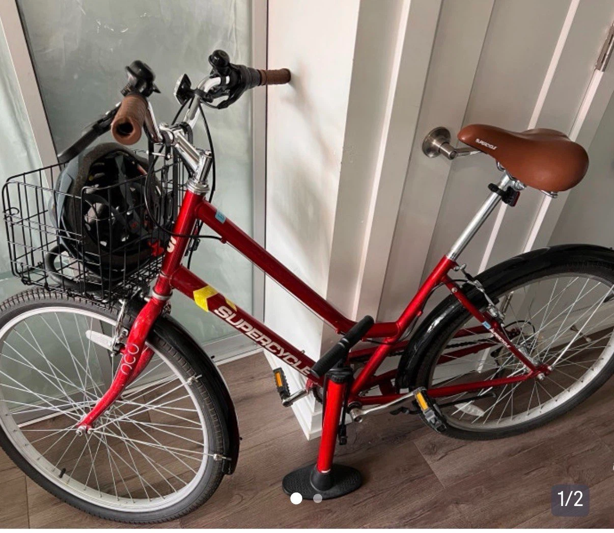 Supercycle red bike with front basket