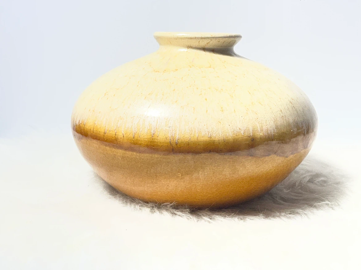 Vintage Mid-Century Studio Pottery Squat Orb Vase - 10" x 7"