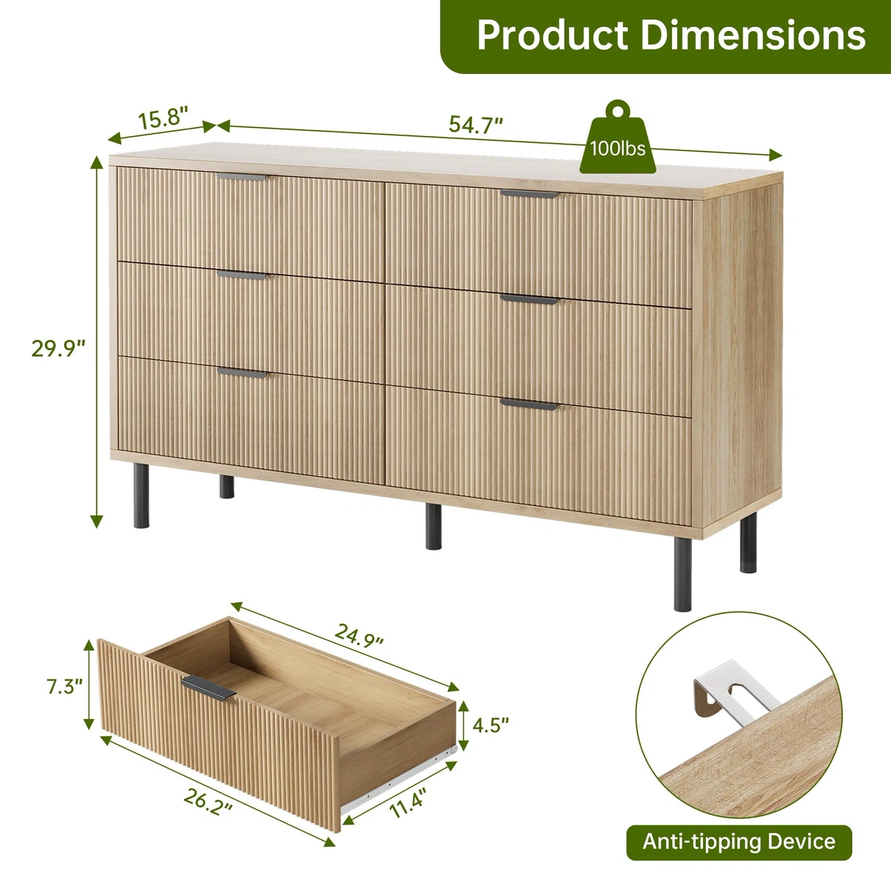Latitude Run Wave Fluted 6-Drawer Dresser BRAND NEW - photo 2