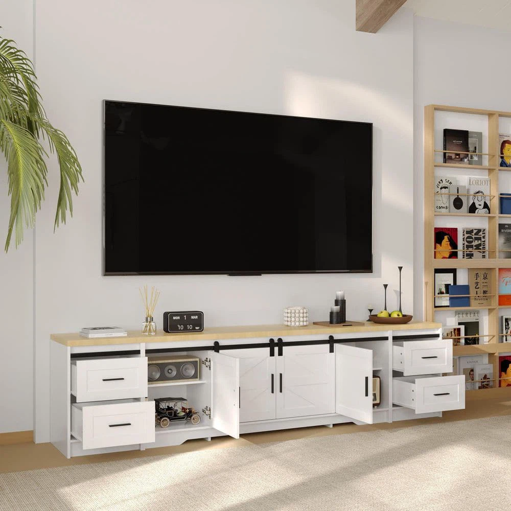 White Farmhouse Sliding Door TV Console BRAND NEW