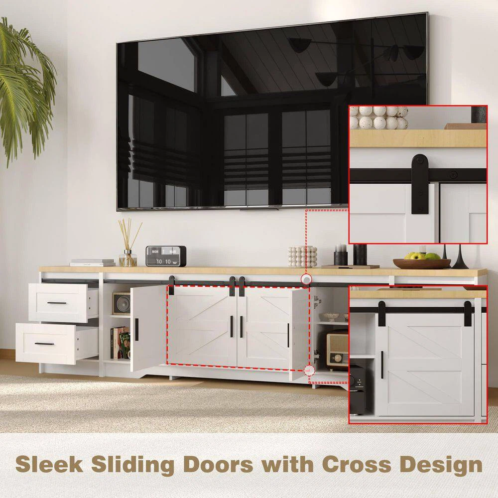 White Farmhouse Sliding Door TV Console BRAND NEW - photo 3