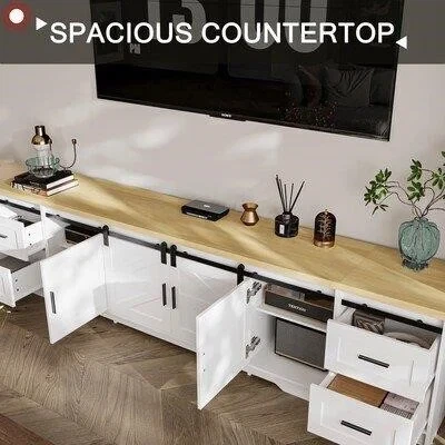 White Farmhouse Sliding Door TV Console BRAND NEW - photo 4