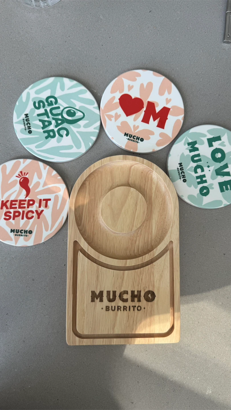 Mucho Burrito Ceramic Coaster Set with Wooden Tray