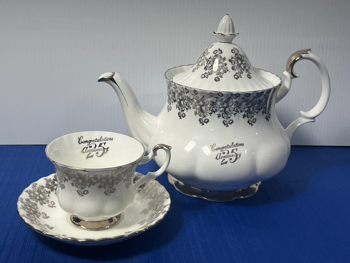 Vintage Royal Albert 25th Silver Anniversary Teapot & Cup Set