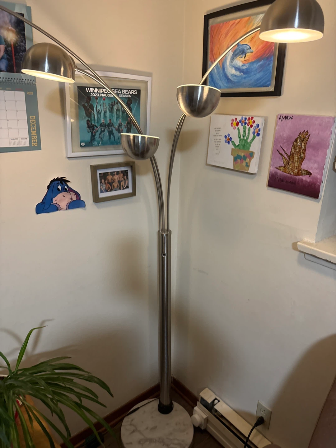 Brushed Nickel Three-Light Arch Floor Lamp