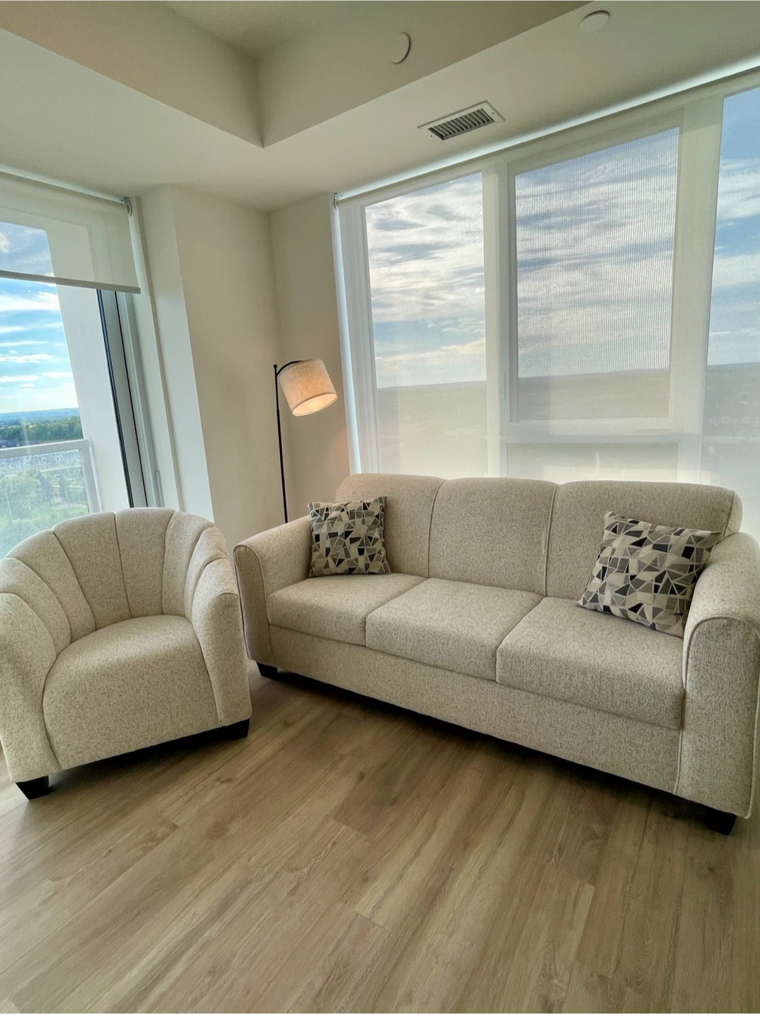Off-white Fabric Sofa and Accent Chair Set