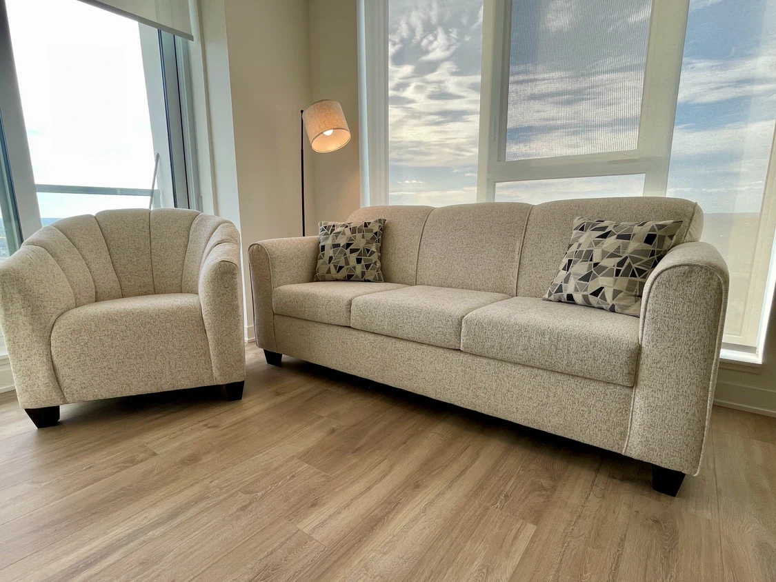 Off-white Fabric Sofa and Accent Chair Set - photo 2