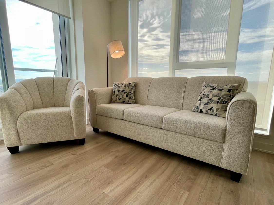 Off-white Fabric Sofa and Accent Chair Set - photo 3