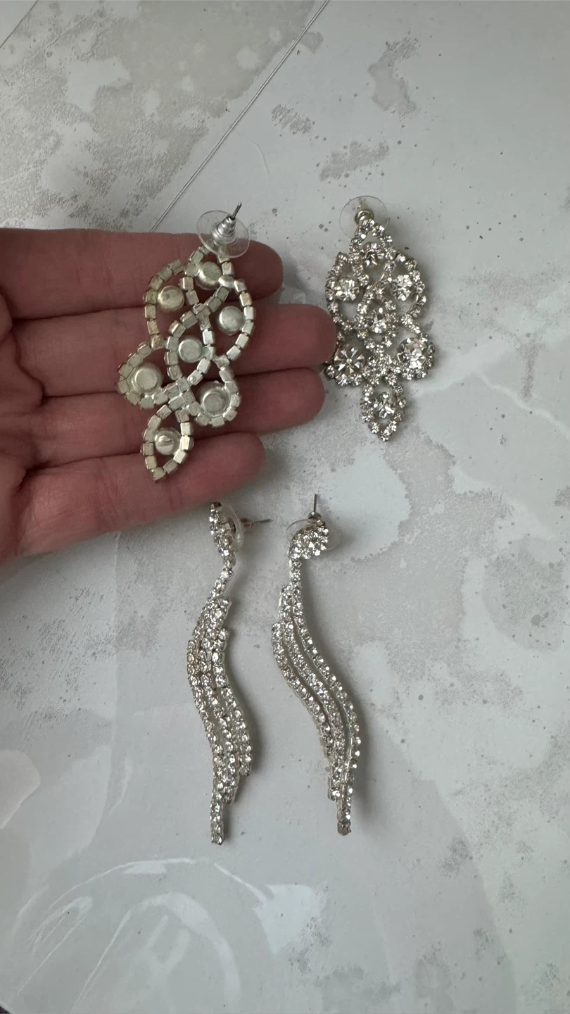 Two pairs of crystal statement earrings - photo 2
