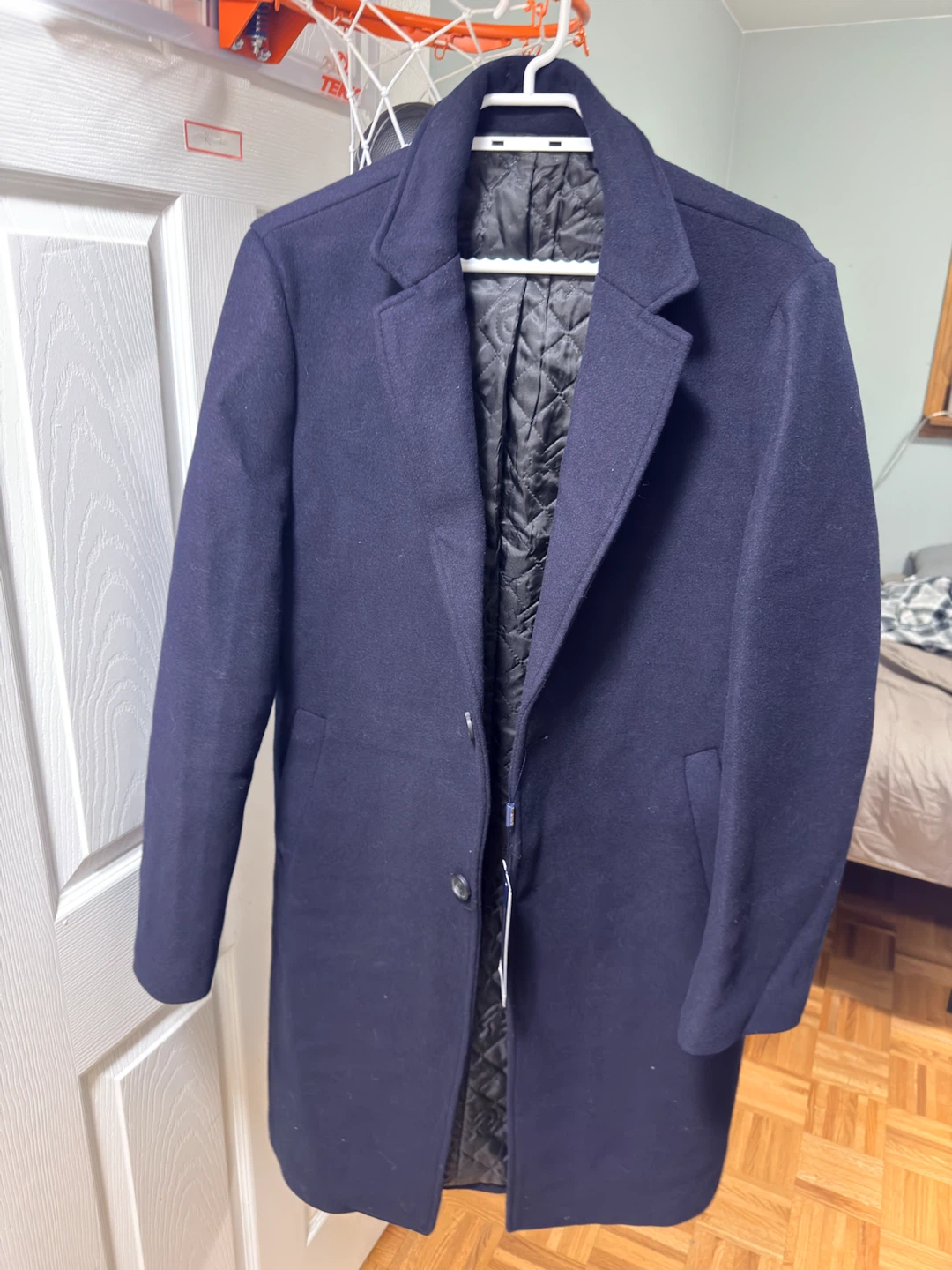 Navy Blue Wool-Blend Overcoat