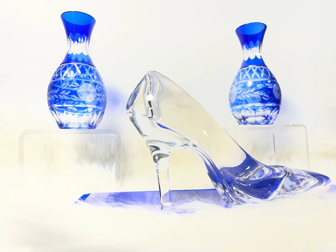 Cobalt Blue Cut-to-Clear Vases and Crystal Slipper - photo 4