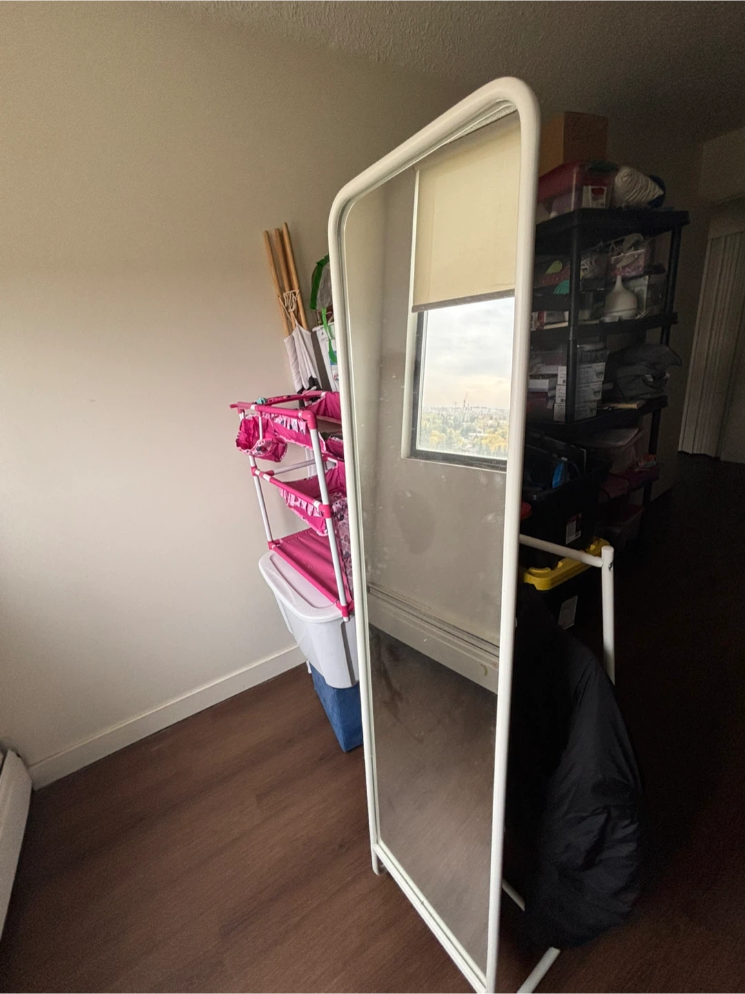 Floor Mirror with Integrated Clothing Rack