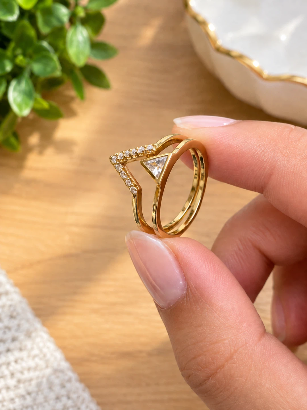 Artificial Size 6 Gold-Tone Triangle Ring