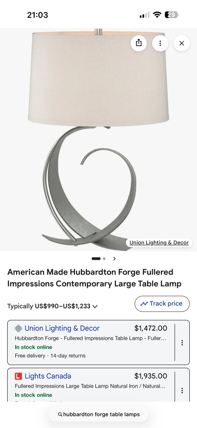 Pair of Hubbardton Forge Sculpted Metal Table Lamps - photo 4