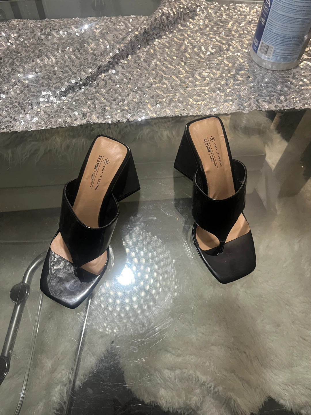 Call It Spring Black Thong Heels size 7