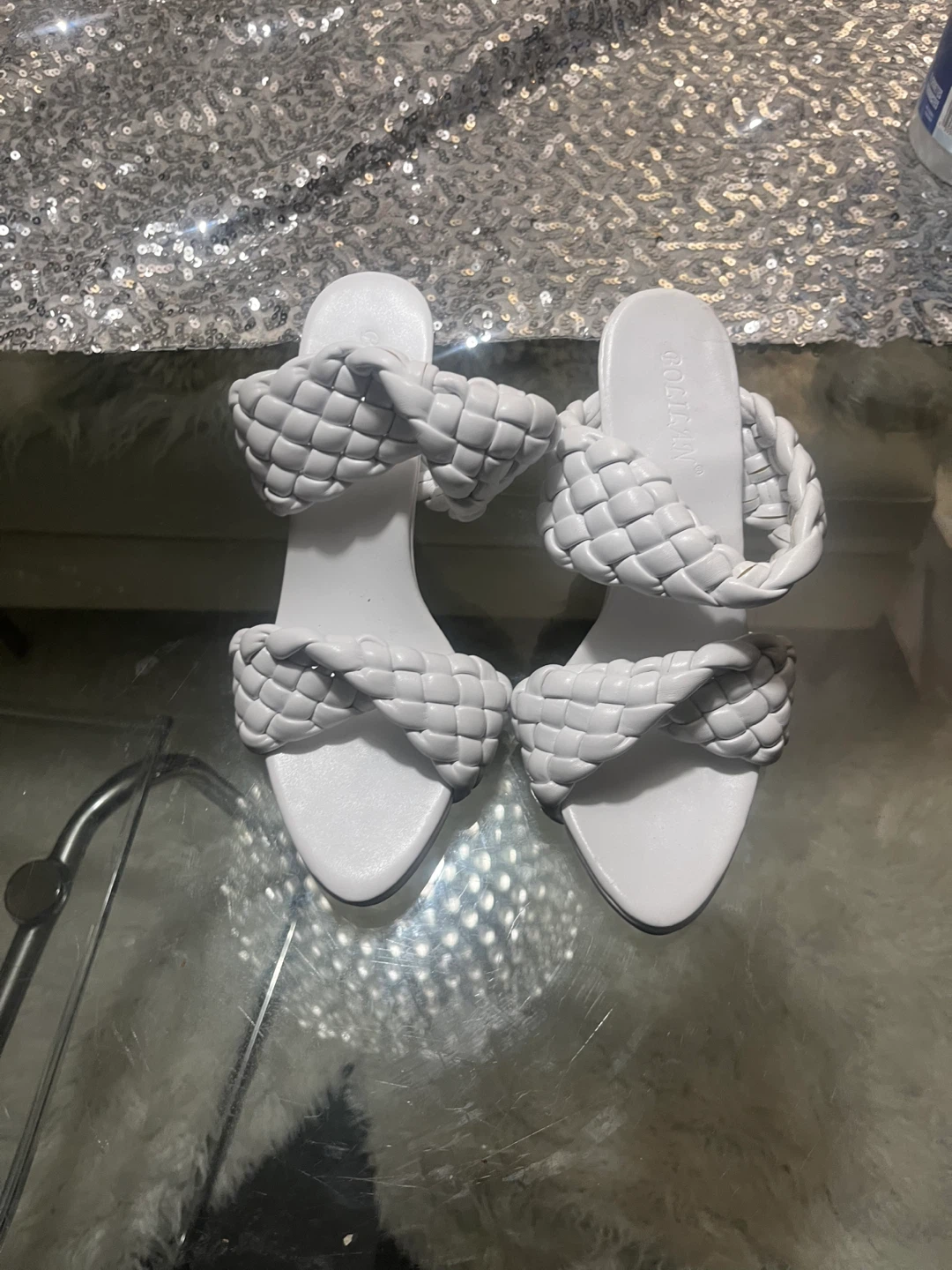 White Braided Stiletto Sandals size 37
