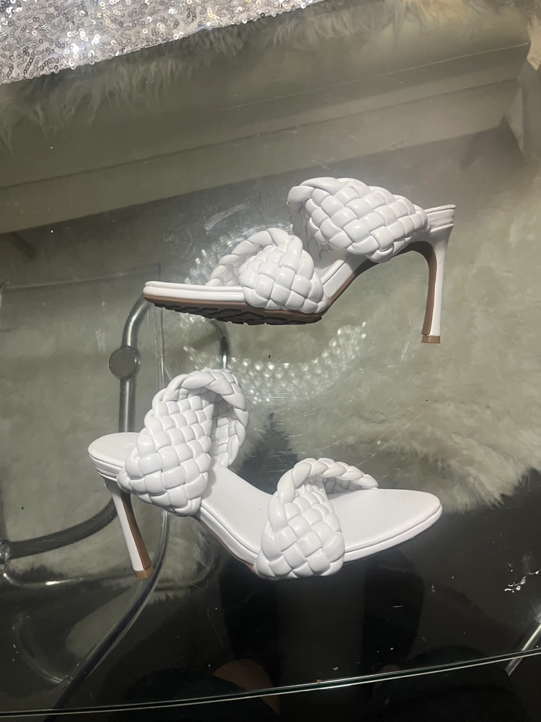 White Braided Stiletto Sandals size 37 - photo 3