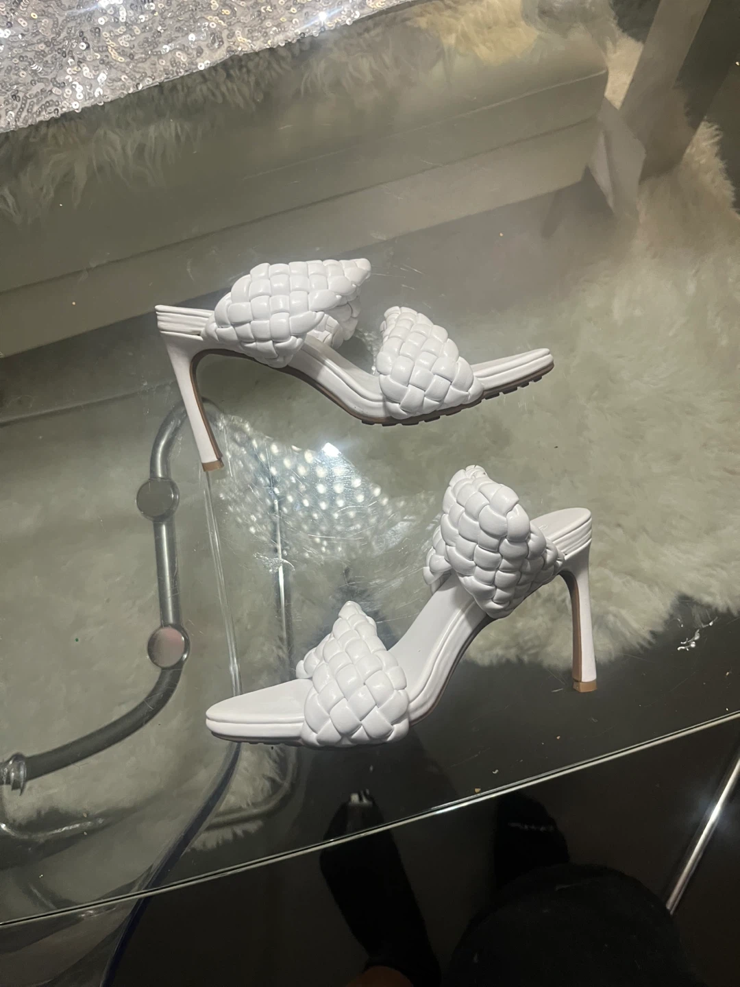 White Braided Stiletto Sandals size 37 - photo 4