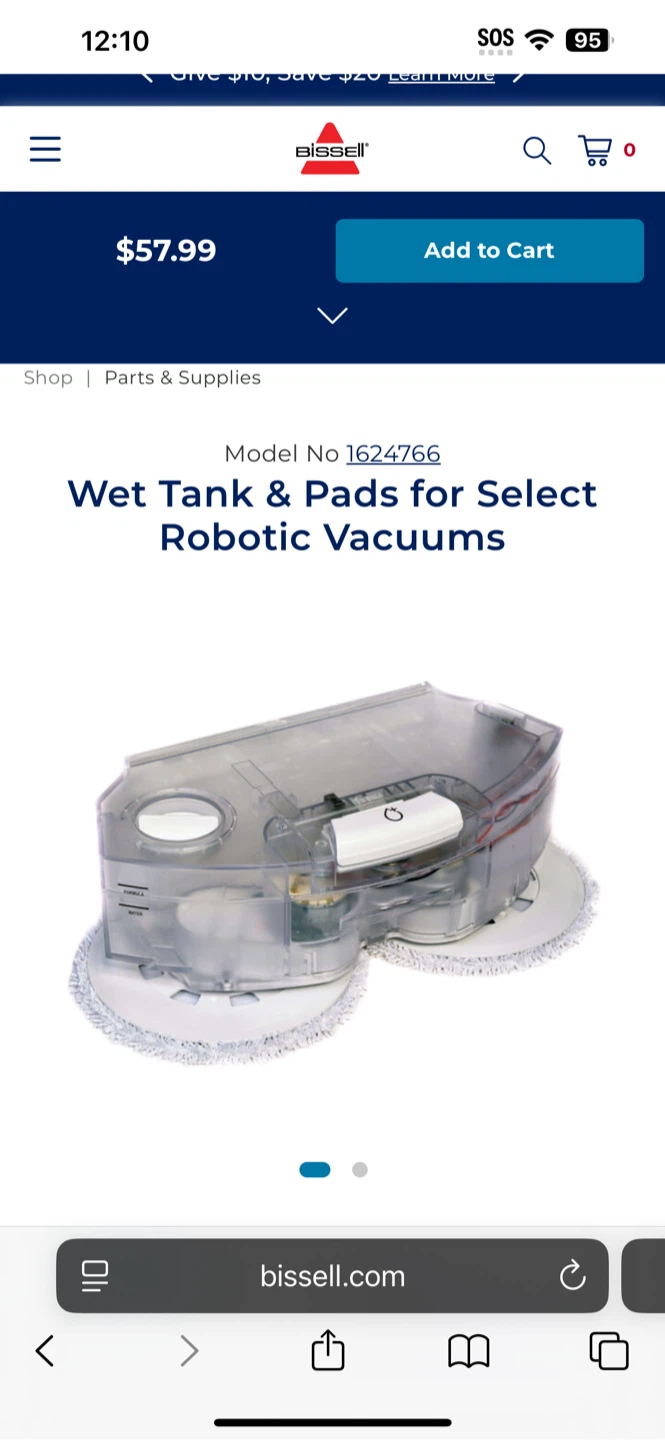 Bissell spinwave robot Wet Tank & Pads