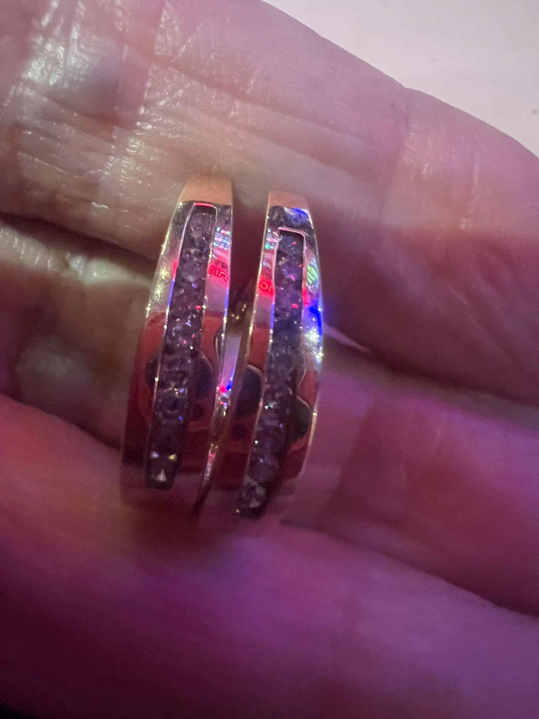 10 k Gold and Diamond Channel Hoop Earrings