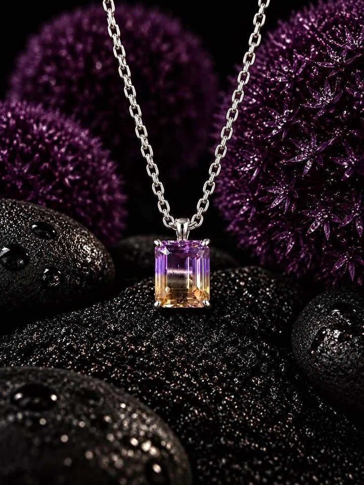 Ametrine Emerald-Cut Silver Necklace