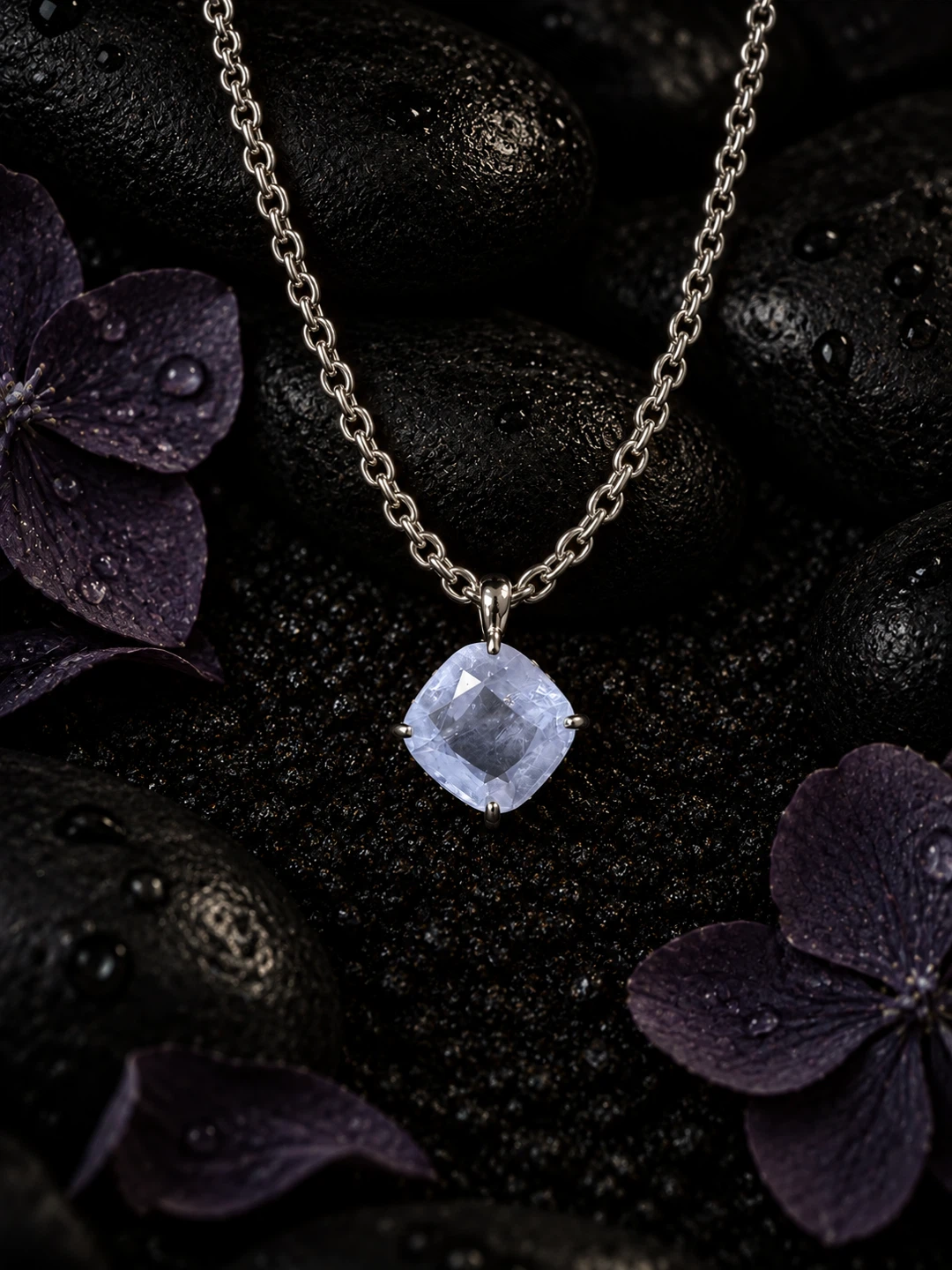 Cushion Cut Light Blue Gemstone Necklace
