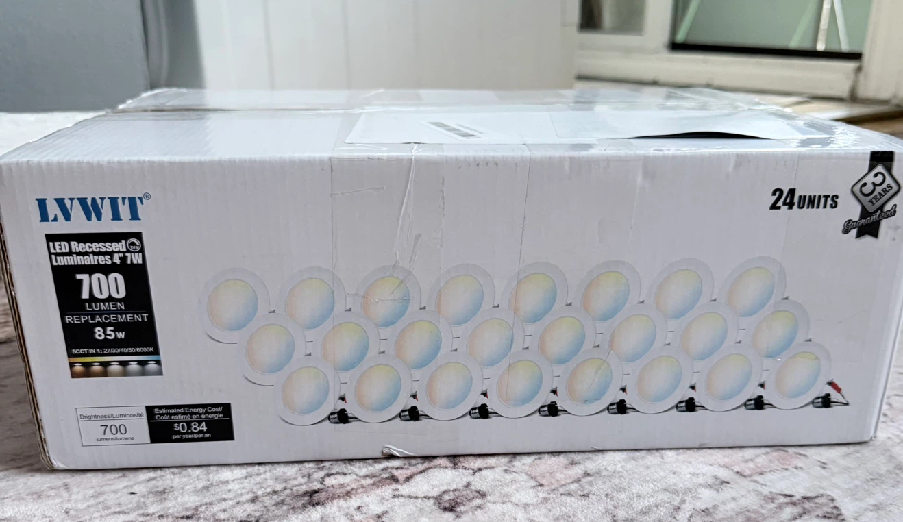 LVWIT 4 Inch 5CCT LED Pot Lights - 24 Pack