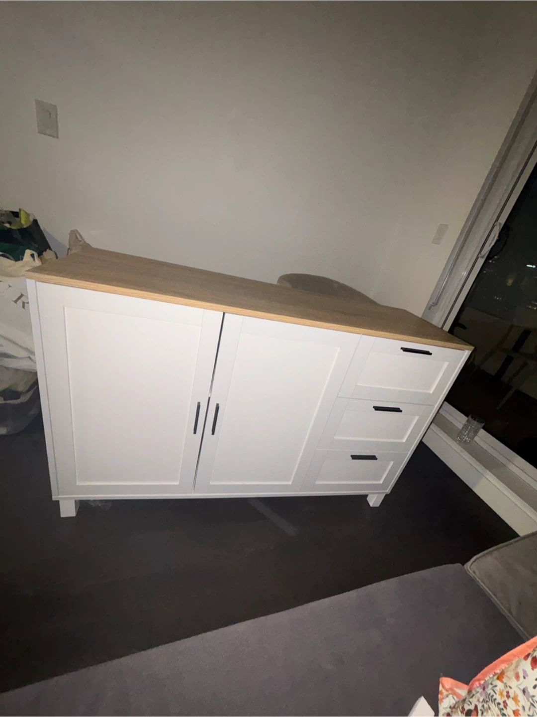 White and Oak Finish Storage Sideboard Cabinet