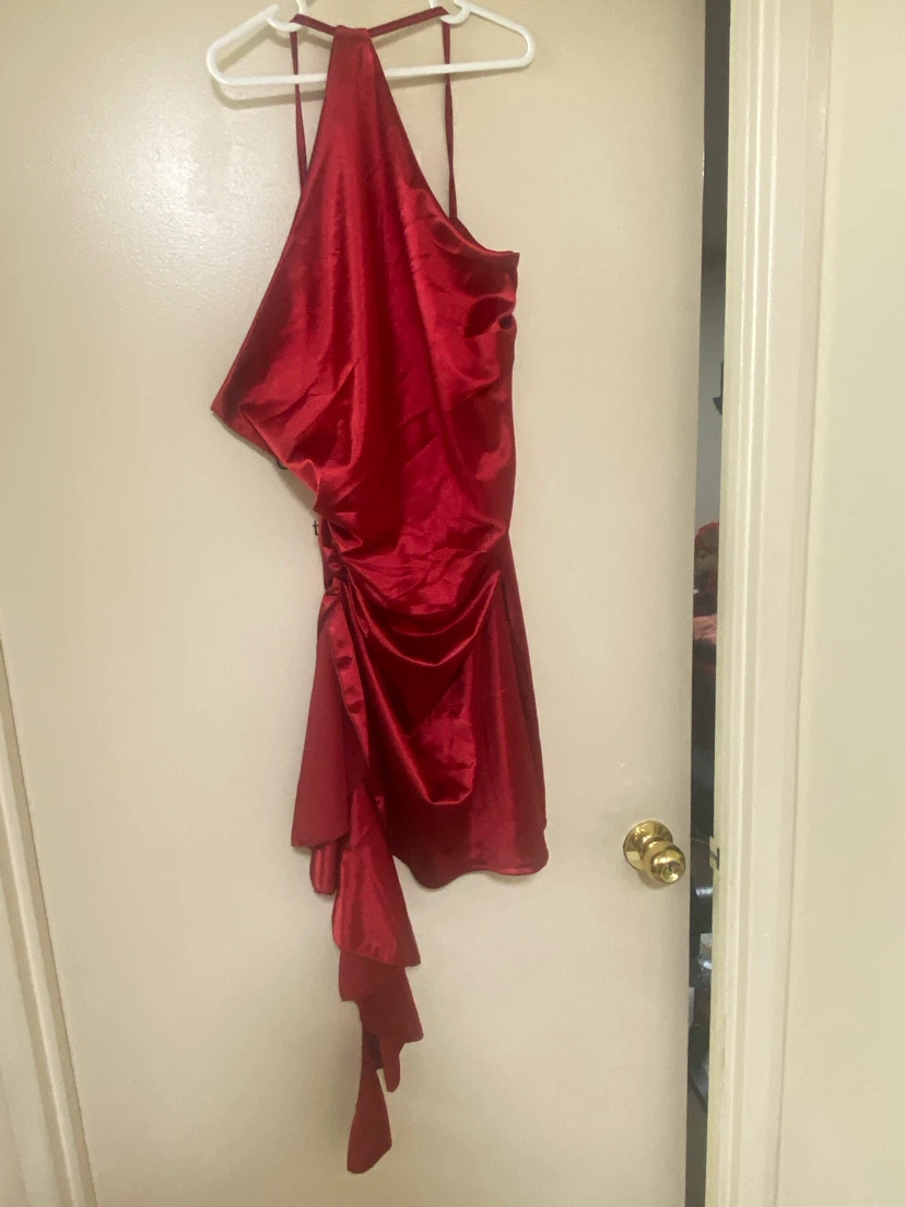 Red Satin Halter Mini Dress