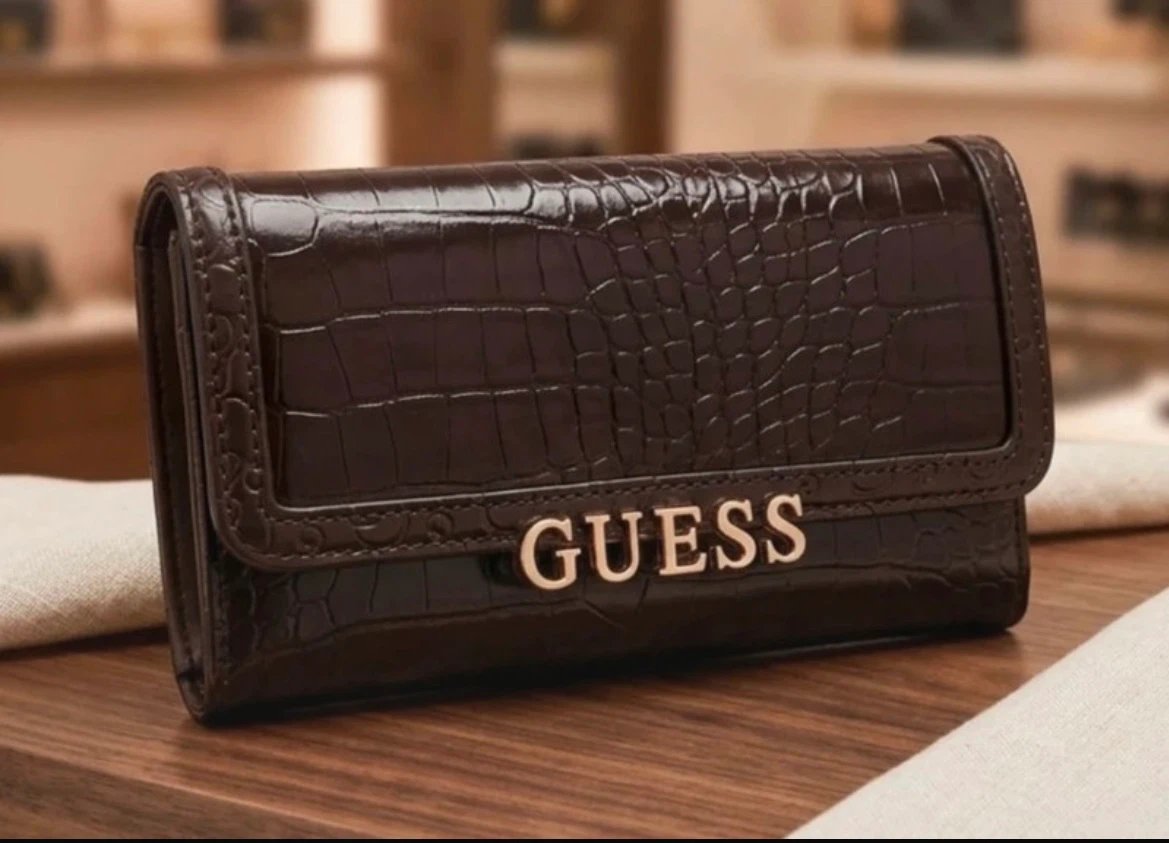 GUESS Brown Croc-Embossed Wallet