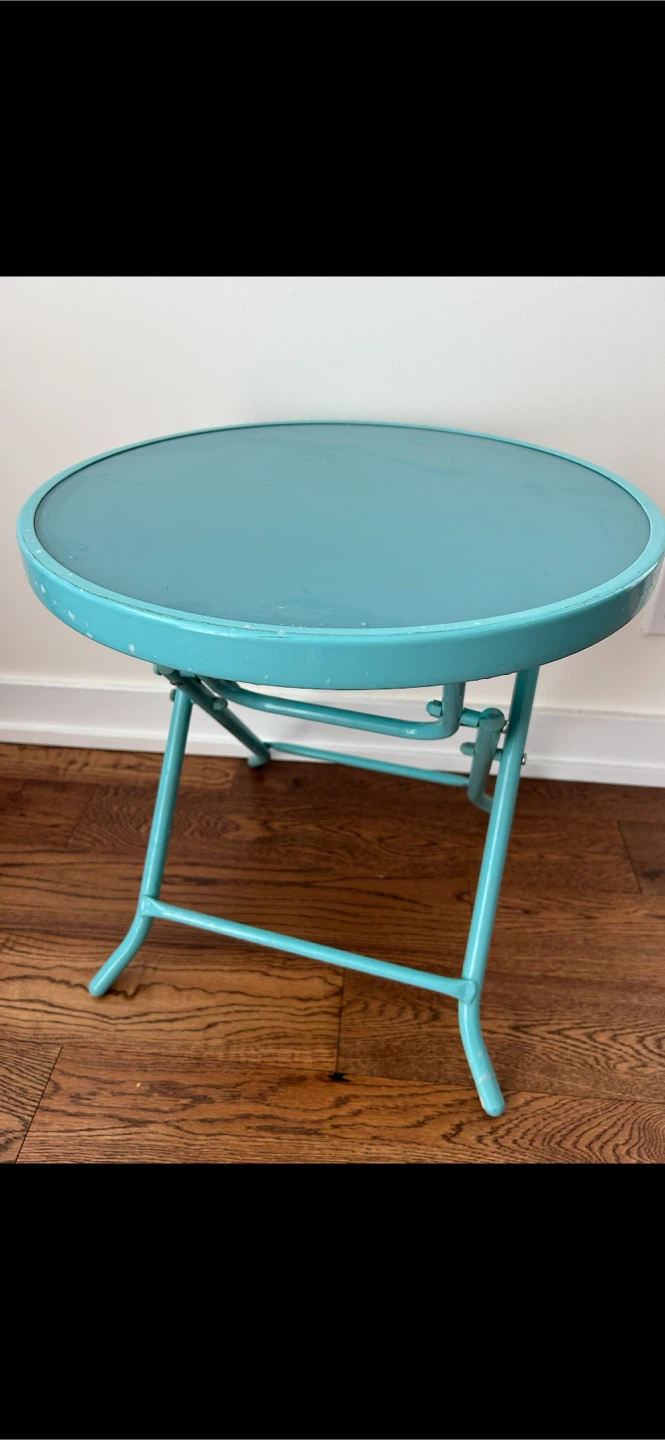 Turquoise Folding Metal Side Table