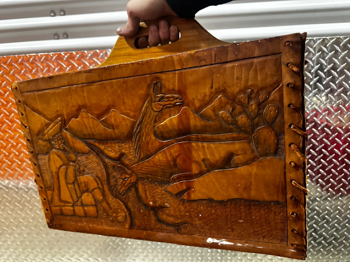 Vintage Peruvian Tooled Leather Magazine / Record Holder