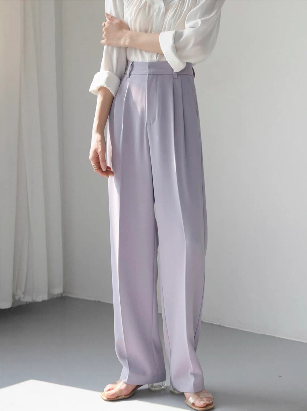 Lavender High-Waisted Pleated Trousers
